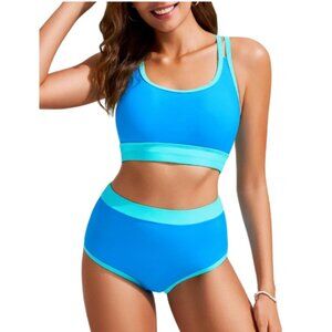 Hanna Nikole High Waisted 2 Piece Bikini Bottom/Top Blue Size Medium NWT